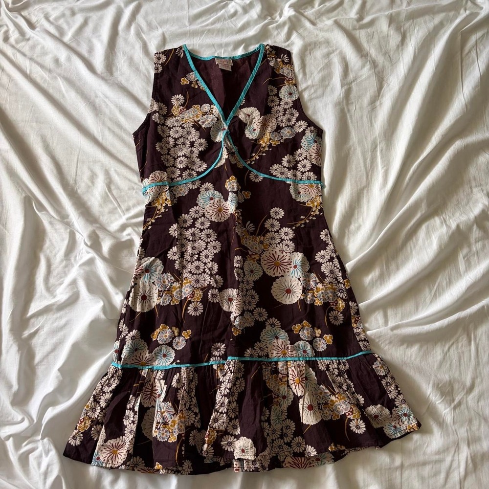 Funky People 100% cotton brown floral dress small Boho Floral Fairy Dress